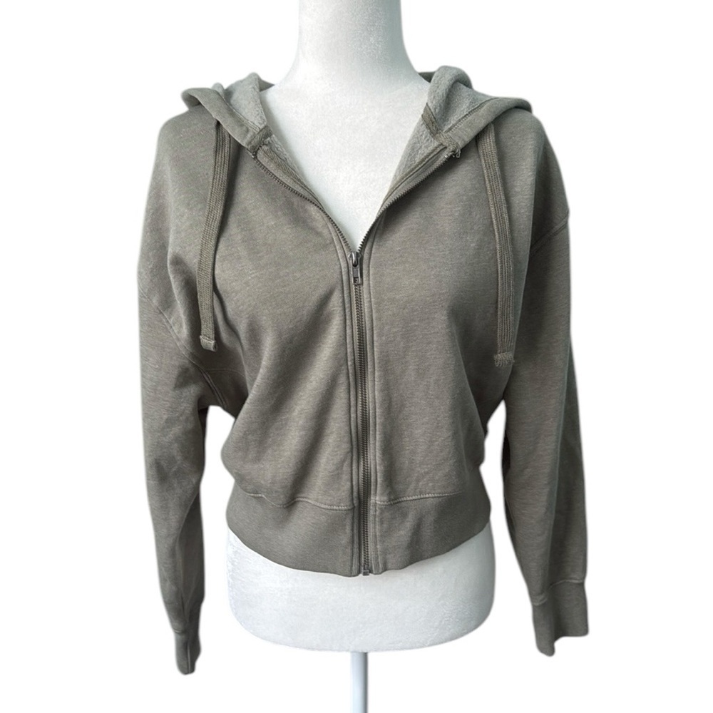Hippie Rose Cropped Full Zip Hoodie Jacket Olive Size Juniors Medium NWT